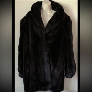 Vintage Women’s Faux Fur Winter Coat M Dark Brown/Black Mid-Length Hook & Eye